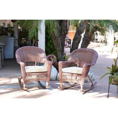 PROPATION W00205R-C-2-FS001 Honey Rocker Wicker Chair with Ivory Cushion PR2434105